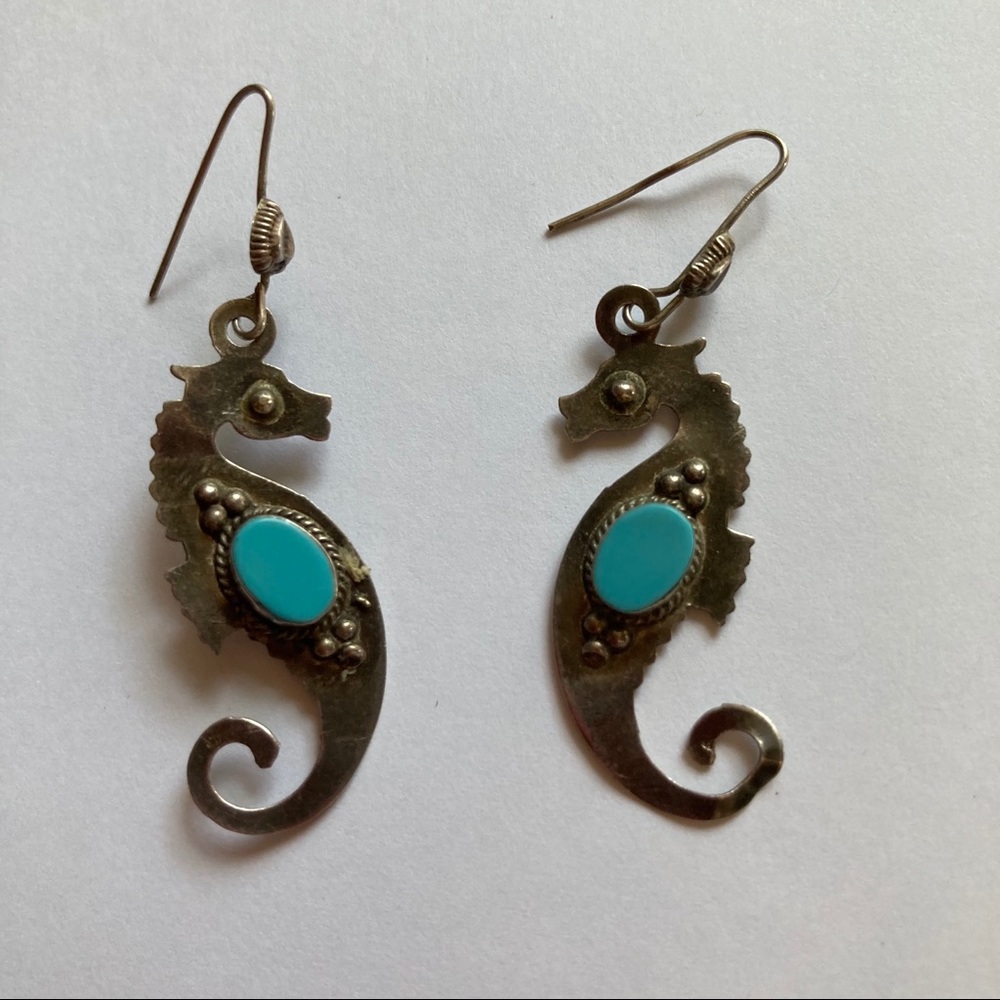Vintage silver and turquoise seahorse earrings